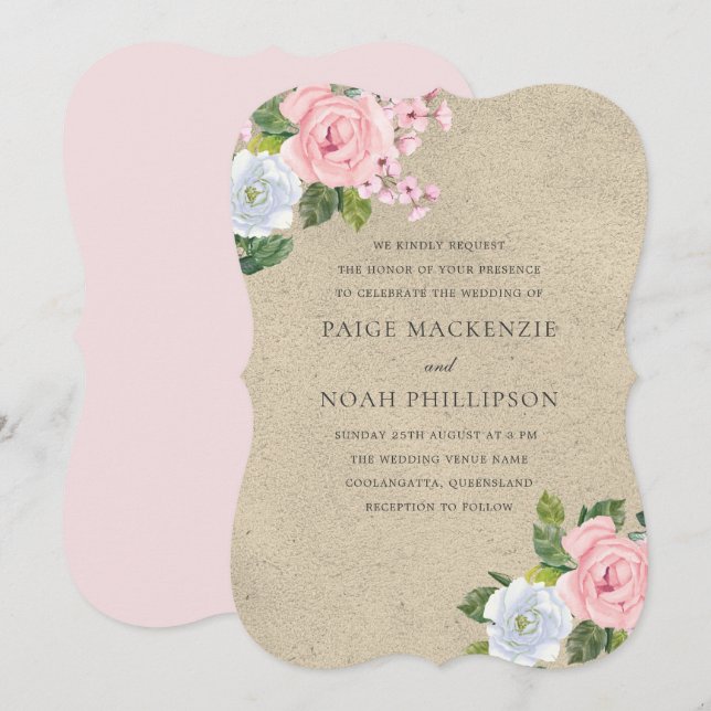 Invitación Sorprendente Rubor Pink Floral Elegant Wedding Inv (Anverso / Reverso)