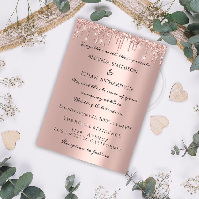 Invitación Sorprendentemente Purpurina Rosa Oro Elegante Boda (Subido por el creador)