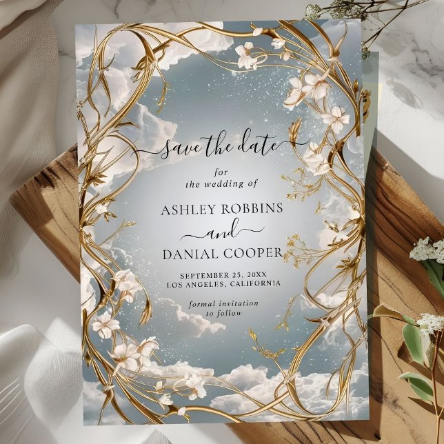 Invitación Sorprendentes flores de oro de Art Nouveau salvan  (Subido por el creador)