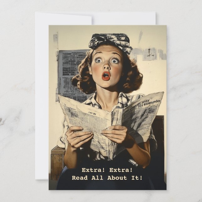 Invitación Sorprendida mujer leyendo periódico (Anverso)