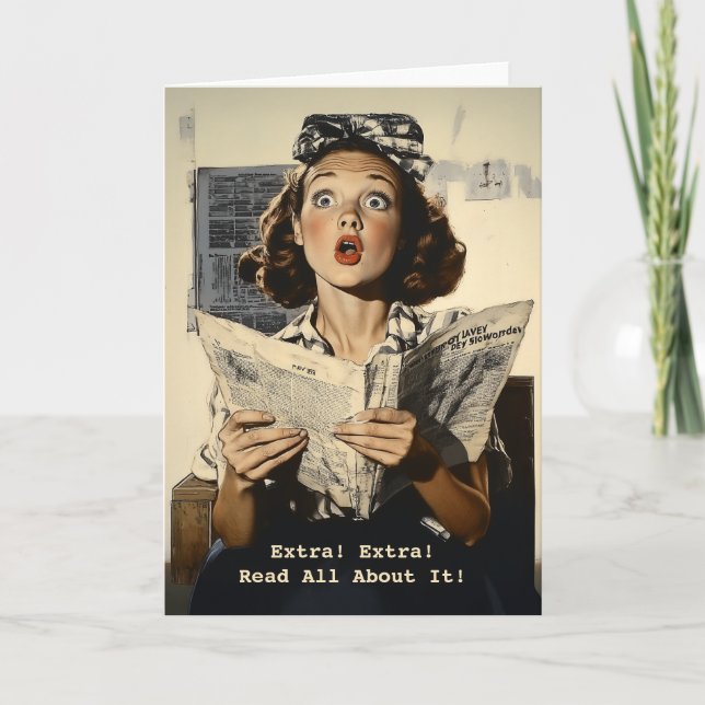 Invitación Sorprendida mujer leyendo periódico (Anverso)