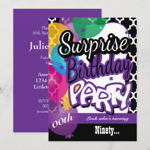 Invitación Sorpresa 00 cumpleaños con globos en morado