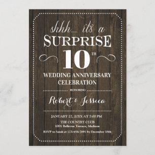 Invitación Sorpresa 10º Aniversario de Boda - Madera Rústica