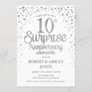 Invitación Sorpresa 10º Aniversario de Boda - Plata y Blanco