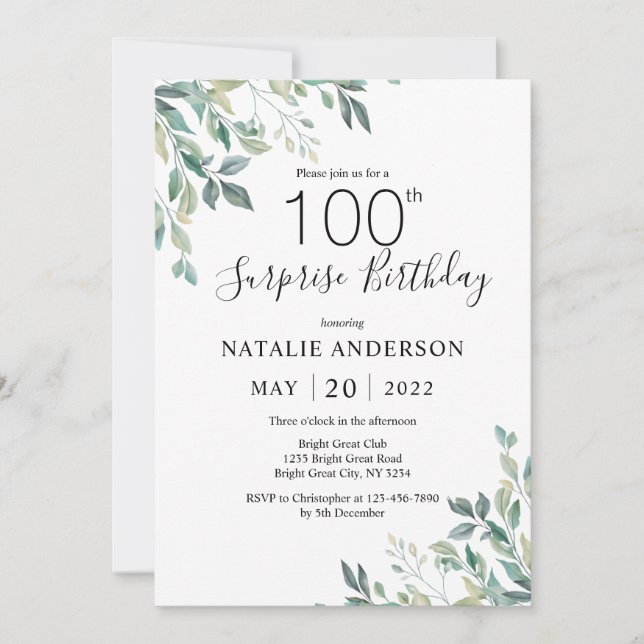 Invitación Sorpresa 100.ª vegetación de Eucalipto Verde de cu (Anverso)