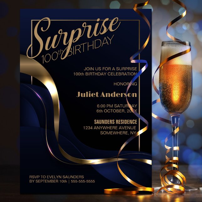 Invitación Sorpresa 100.º Fiesta de oro azul de cumpleaños (Subido por el creador)