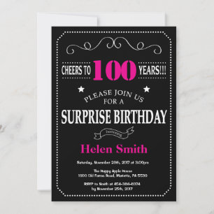Invitación Sorpresa 100 años Caliente Rosado y Negro