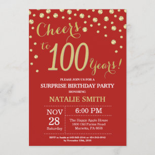 Invitación Sorpresa 100 cumpleaños Diamante rojo y oro