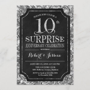 Invitación Sorpresa 10° aniversario Boda - Negro plateado