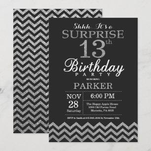 Invitación Sorpresa 13.º cumpleaños, Purpurina plateado