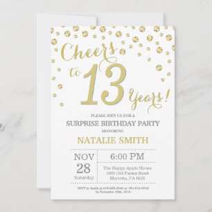 Invitación Sorpresa 13.º Purpurina de oro de cumpleaños Diama
