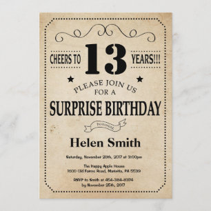 Invitación Sorpresa 13.º retro de cosecha rústica de cumpleañ