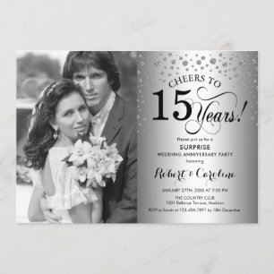 Invitación Sorpresa 15º Aniversario con Foto Plata Negro
