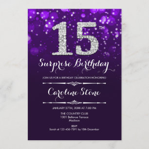 Invitación Sorpresa 15º cumpleaños - Plata morada