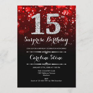 Invitación Sorpresa 15º cumpleaños - Plata Roja