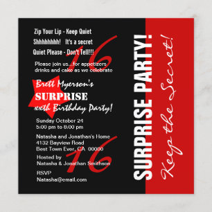 Invitación SORPRESA 16 cumpleaños blanco negro estrella A08