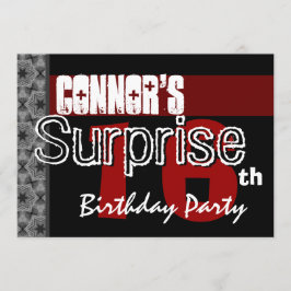 Invitación Sorpresa 16 cumpleaños, estrellas negras rojas mod