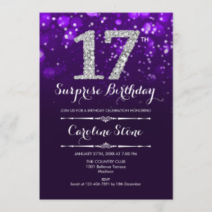Invitación Sorpresa 17 cumpleaños - Plata morada