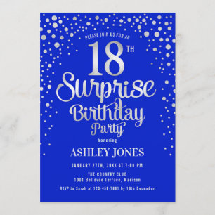 Invitación Sorpresa 18ª fiesta de cumpleaños - Plata y Azul R