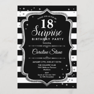 Invitación Sorpresa 18º cumpleaños - Plata blanca negra