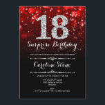 Invitación Sorpresa 18º cumpleaños - Plata roja negra<br><div class="desc">Sorpresa Invitación a los 18 Años. Elegante diseño rojo negro con una falsa plata purpurina. Cumpleaños de adultos. Incluye diamantes,  luces de bokeh y fuente de guiones. Invitación de cumpleaños de hombres o mujeres. Perfecto para una elegante fiesta de cumpleaños. Mándame un mensaje si necesitas más personalización.</div>