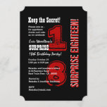 Invitación SORPRESA 18 Aniversario moderno blanco rojo negro<br><div class="desc">SORPRESA 18 Aniversario moderno Blanco Rojo Negro Blanco A01 Este moderno diseño es una manera elegante y moderna de invitar a sus invitados a una fiesta de cumpleaños SORPRESA. Todo el texto es totalmente personalizable. Puede cambiar el color de fondo o el de texto para un aspecto diferente. Esta invitación...</div>