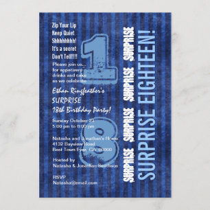 Invitación SORPRESA 18° Aniversario moderno Estaciones azules