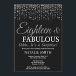 Invitación Sorpresa 18 cumpleaños 18 fabuloso plata<br><div class="desc">Sorpresa invitación por el 18 aniversario. Dieciocho y fabuloso. Negro y plateado.Diamantina plateada.Fiesta de cumpleaños para adultos. Para hombres o mujeres.
Para más personalización,  haga clic en el botón "Personalizar" y utilice nuestra herramienta de diseño para modificar esta plantilla.</div>