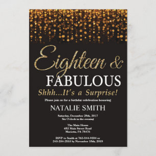 Invitación Sorpresa 18 cumpleaños 18 y fabuloso oro
