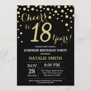 Invitación Sorpresa 18 cumpleaños Diamante negro y oro
