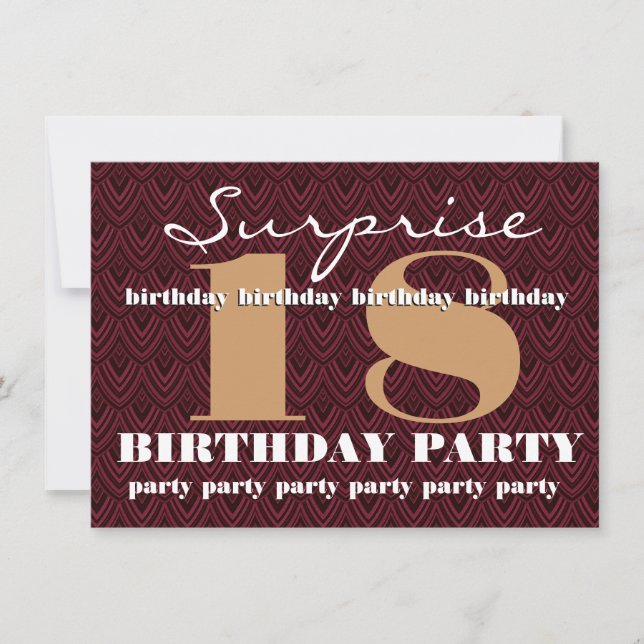 Invitación Sorpresa 18 cumpleaños Fiesta Feathered Chevron (Anverso)
