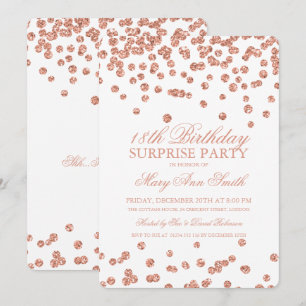 Invitación Sorpresa 18 cumpleaños Rosa Purpurina de oro Confe