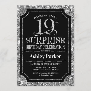 Invitación Sorpresa 19ª fiesta de cumpleaños - negro plateado