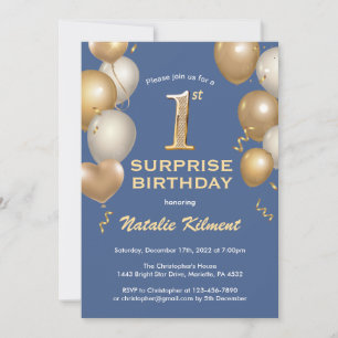 Invitación Sorpresa 1.ᵉʳ Balón azul y oro