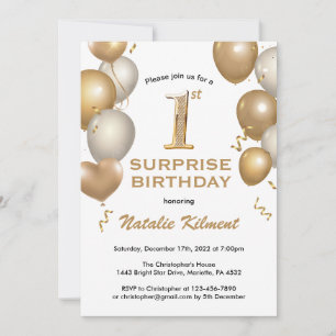 Invitación Sorpresa 1.ᵉʳ Balón Blanco y Oro