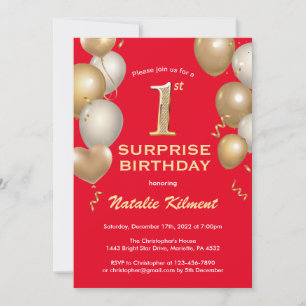 Invitación Sorpresa 1.ᵉʳ Balón Rojo y Oro