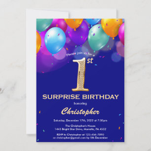 Invitación Sorpresa 1.ᵉʳ Nacimiento de la Marina Globos Azul 