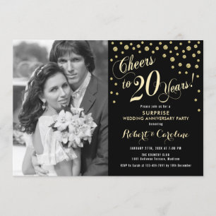 Invitación Sorpresa 20º Aniversario con Foto - Dorado Negro