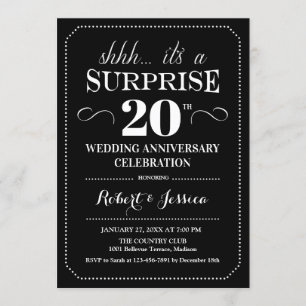 Invitación Sorpresa 20º Aniversario de Boda - Blanco Negro