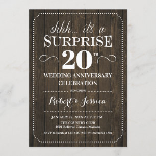 Invitación Sorpresa 20º Aniversario de Boda - Madera Rústica