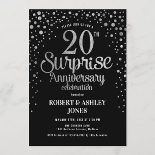 Invitación Sorpresa 20º Aniversario de Boda - Negro y Plata