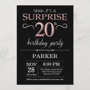 Invitación Sorpresa 20 años de oro negro y rosa Rosa