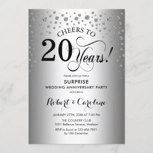 Invitación Sorpresa 20 años Fiesta - negro plateado