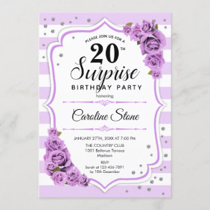 Invitación Sorpresa 20 cumpleaños - Blanco morado