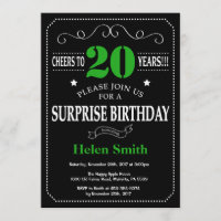 Sorpresa 20 cumpleaños Cartón negro y verde