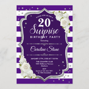 Invitación Sorpresa 20 cumpleaños - Plata morada