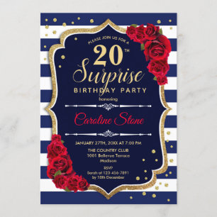 Invitación Sorpresa 20 cumpleaños - Rojo blanco de la marina