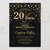 Sorpresa 20° fiesta de cumpleaños - Negro de oro