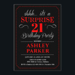 Invitación Sorpresa 21ª Fiesta de cumpleaños - Blanco Rojo ne<br><div class="desc">Sorpresa 21ª Invitación de fiesta de cumpleaños. Diseño sencillo y elegante en blanco,  rojo y negro. Con un elegante tipo de letra de guión. Celebración sorpresa de cumpleaños para hombre o mujer. ¡Se puede personalizar en cualquier edad!</div>