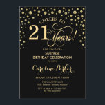 Invitación Sorpresa 21ª Fiesta de cumpleaños - Negro de oro<br><div class="desc">Sorpresa 21ª Invitación de fiesta de cumpleaños. Diseño elegante en oro negro y falso purpurina . Presenta el tipo de letra de guión y los diamantes confetti. ¡Salud a 21 años! Mándame un mensaje si necesitas más personalización.</div>